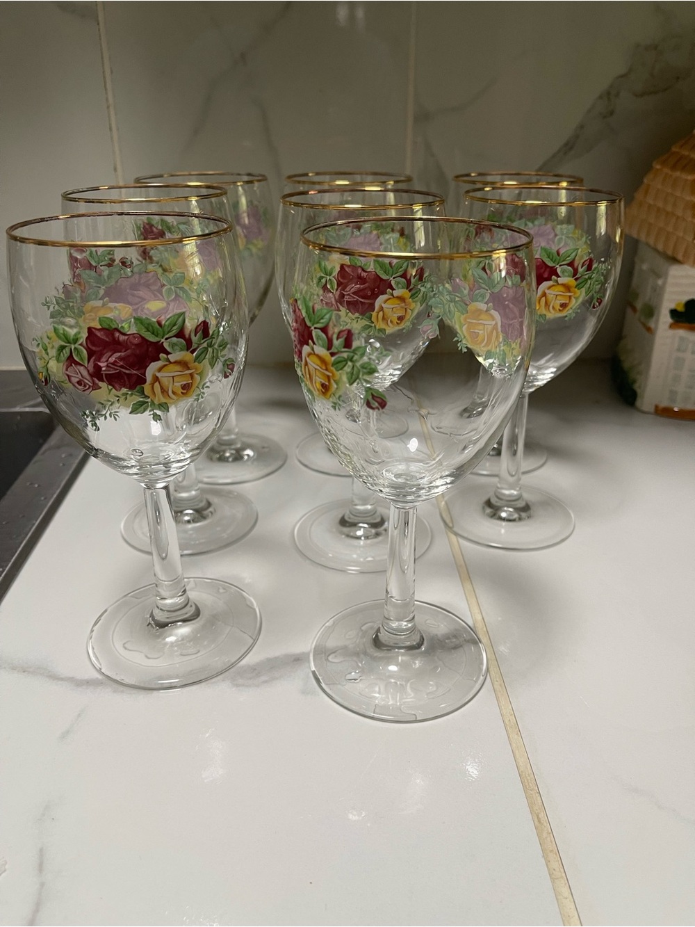 ROYAL ALBERT OLD COUNTRY ROSES WINE GLASSES Qty8